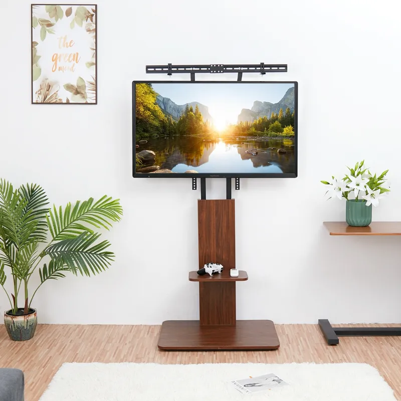 Регулируемая высота ТВ крепление LED ЖК-дисплей ТВ напольная подставка с деревянной полкой для хранения