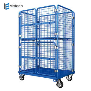 Carro de jaula antivuelco de <span class=keywords><strong>metal</strong></span> de servicio mediano con 2 puertas Equipo de carga y almacenamiento de logística de servicio pesado Durable y plegable - Product Image 3