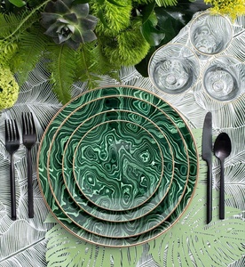 Nordic Porcelain Tableware <b>Sets</b> Trendy Ceramic Dark Green Pattern Type Dinner Plate <b>for</b> Home Decor - Product Image 4