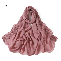 Nouveau Respirant Doux En Mousseline De Soie Head Wrap Châle Fantaisie Brodé Dentelle Imprimer Hijab Écharpe Femmes Musulmanes 72*175CM Perle En Mousseline De Soie Hijabs