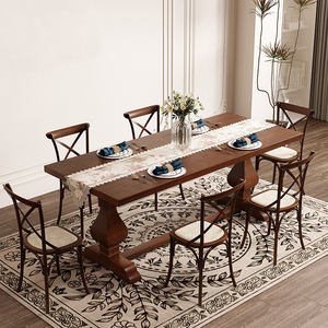 Ensemble <span class=keywords><strong>de</strong></span> table à manger rectangulaire américaine vintage et moderne Style rustique en <span class=keywords><strong>bois</strong></span> massif Grande <span class=keywords><strong>planche</strong></span> Mobilier <span class=keywords><strong>de</strong></span> maison pour appartement - Product Image 3