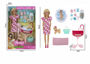 ตุ๊กตาแฟชั่นสวยงามพร้อมรถเข็นเด็กและอุปกรณ์เสริม ทำจากพลาสติก สำหรับเด็กอายุ 3 ปีขึ้นไป ของเล่นเสริมสร้างจินตนาการ - Product Image 3