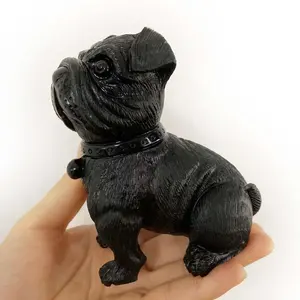 Patung Hewan Batu Permata Scupture Seni Kristal Ukir Tangan Kualitas Tinggi Anjing Obsidian Bulldog Prancis untuk Kerajinan