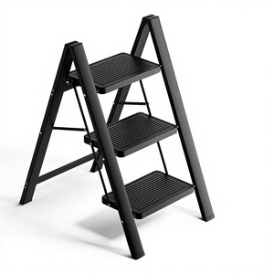 Échelle pliante à 3 marches en fer, portable, antidérapante, pour la maison et la cuisine, gain <span class=keywords><strong>de</strong></span> place, noire (300 lb) - Product Image 1