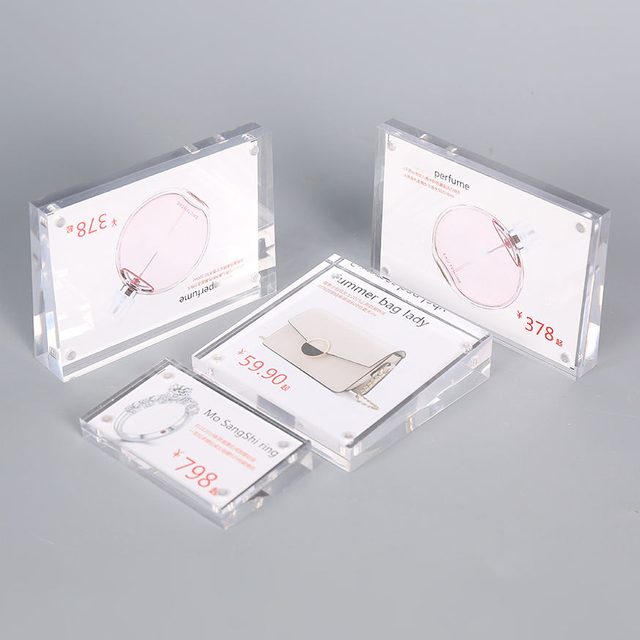 Custom High Acrylic Frame Double-sided Sign Holder Highly Transparent Beveled Magnetic Price Tag Slanted Acrylic Sign Holder