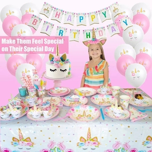 UNK <strong>Unicorn</strong> Theme Happy Birthday <strong>Party</strong> Decoration for Girl Baby Shower Banner Paper Balloons Partied Plates Set <strong>Party</strong> <strong>Supplies</strong> - Product Image 3