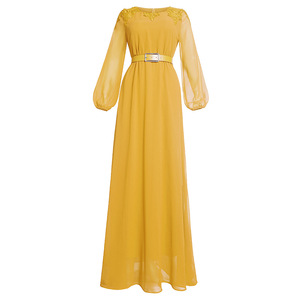 Robe imprimée pour femme, style jeune fille, grande taille, longue, couleur unie avec ceinture - Product Image 6