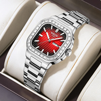 Grosir Pabrik Jam Tangan Pria NIBOSI 2733 Quartz Persegi Bezel Berlian Dual Tanggal Tali Baja Tahan Karat Tahan Air