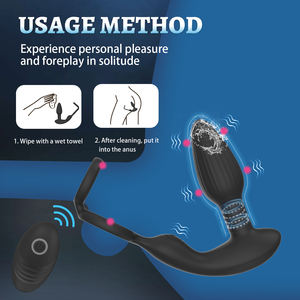 Télécommande pour smartphone, 9 fréquences, masseur de prostate en silicone liquide, anneau pénien, rotation à 360 degrés, plug anal électrique - Product Image 4