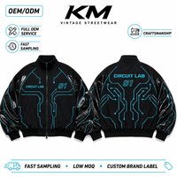 Veste de rue Cyber Techwear pour homme SS27 à col montant en cuir verni PU, patchwork color block, fermeture éclair métallique, motif lignes de circuit