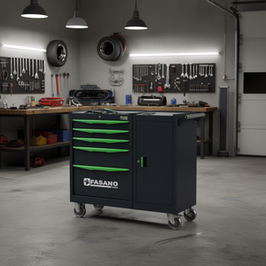 Gabinete de herramientas rodante Fasano Tools con 5 cajones, puerta y ruedas para reparación de automóviles - Product Image 3