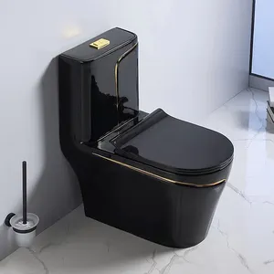 Salle de bains Wc porcelaine de luxe pisse noir brillant couleur or ligne bol en céramique une pièce toilettes commerciales