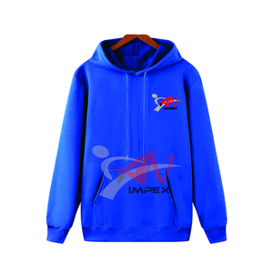 เสื้อสเวตเชิ้ตผ้าฟลีซมีฮู้ดสีน้ำเงินสำหรับผู้ชาย พิมพ์ลายโลโก้ด้านหน้า ทรงปกติ สไตล์ลำลอง ใส่ได้ในฤดูใบไม้ร่วง - Product Image 1