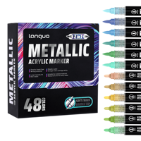 Lot de 48 Marqueurs Acryliques Métalliques Double Pointe Premium en PET, Non Effaçables, Effet Scintillant, pour Peinture DIY sur Pierre et Céramique
