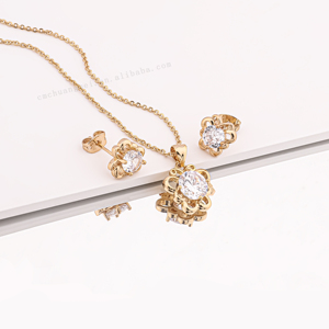 Conjunto de Joyería de Collar y Aretes de Circonitas Multicolores, Chapado en Oro de 18k, Económico y Elegante para Novias - Product Image 2