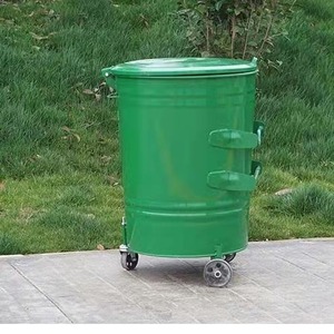 Contenedor de Basura Redondo de Metal de 240L, Contenedor de Residuos Cilíndrico de Acero con Ruedas para Exteriores, para Clasificación de Basura - Product Image 5