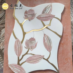 Goodluck Norwegian Màu Đỏ màu hồng Đá Cẩm Thạch Kết Hợp đồng thau vàng Hoa Tulip hoa bằng tia nước Gạch <span class=keywords><strong>Mosaic</strong></span> - Product Image 2
