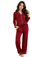 Nouvel ensemble de loungewear de luxe pour femme, confortable et respirant, en modal tricoté uni, avec haut à manches longues et pantalon long, idéal printemps/automne