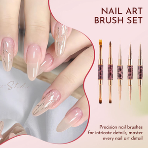 Pinceau à ongles double embout imprimé léopard avec manche métallique, liner en nylon pour gel UV, manucure en salon - Product Image 6