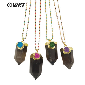 Collier charmant à quartz fumé plaqué or 18k avec pointe de quartz hexagonale druzy, collier à quartz populaire, WT-N1289 - Product Image 1