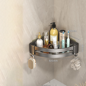 Estante de esquina de baño de aluminio con gancho de plástico, barra de toalla, sin taladro, estante de almacenamiento de ducha montado en la pared, organizador de espacio - Product Image 1