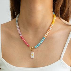 Zooying kalung manik-manik kristal permen batu permata campuran Chunky buatan tangan pantai musim panas untuk wanita - Product Image 4