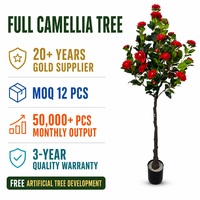 Arbre artificiel de camélia, fleurs rouges réalistes, feuillage dense, plante artificielle pour la décoration de hall, bureau, restaurant, événements
