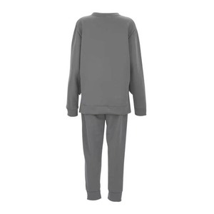 Ensemble de survêtement en tricot gris pour femmes, 2 pièces, sweat-shirt et pantalon de jogging, col rond, coupe ample, couleur unie, décontracté, à porter toute l'année - Product Image 3