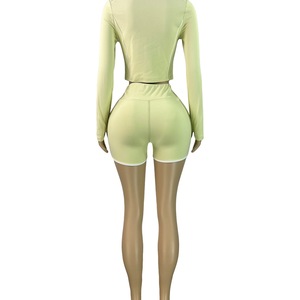 2025 nuova moda sport <span class=keywords><strong>Casual</strong></span> 2 pezzi Set per <span class=keywords><strong>donna</strong></span> giacca a maniche lunghe con Zip + completo Shorts - Product Image 4