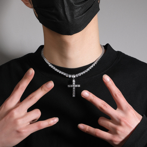 Cross Charm Hip Hop Simple 1 Row <strong>Tennis</strong> <strong>Chain</strong> Women <strong>Men</strong> Elegant Cross Pendant Choker 5A+ CZ Prom Necklace Fashion Jewelry - Product Image 6