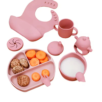 Ensemble de vaisselle pour bébé sans BPA, assiette divisée en silicone détachable avec ventouse, ustensiles pour enfants pour les repas