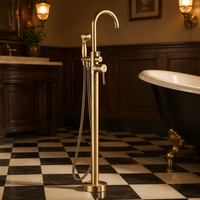 Ensemble douche et baignoire autoportant au design minimaliste moderne, avec robinet cascade silencieux à noyau en céramique, style contemporain