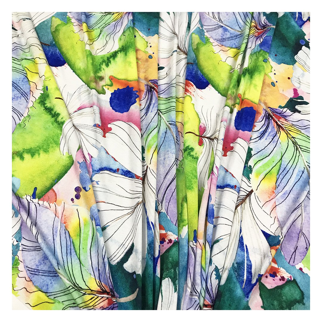 Factory Outlet Organic Knitted Vibrant Leaf Design Custom Digital Printed Bamboo Fiber Fabric for Girls Garment