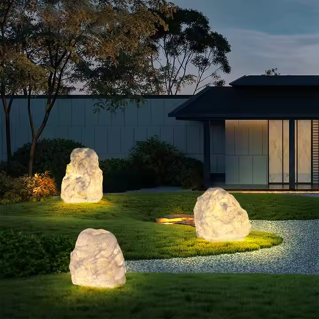 Yard Decoration Products Lawn Stones Resin Landscape Waterproof Stone Lighting