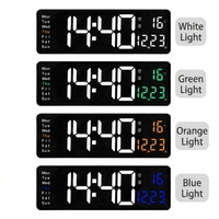 Horloge murale numérique à LED de grande taille avec télécommande, plusieurs couleurs LED, luminosité réglable 12/24H, double alarme