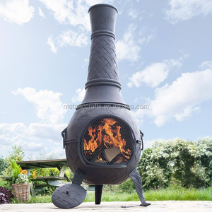 大型鋳鉄製屋外薪焚きチミネア、織り模様のパティオ用炭火ヒーター、大型ガーデンBBQチミネア - Product Image 6