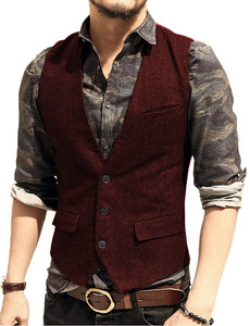 <span class=keywords><strong>Gilet</strong></span> de loisir <span class=keywords><strong>bordeaux</strong></span> pour hommes, coupe ajustée, taille S-3XL, <span class=keywords><strong>gilet</strong></span> de <span class=keywords><strong>costume</strong></span> d'affaires décontracté sans manches à poches multiples, vente en gros - Product Image 2