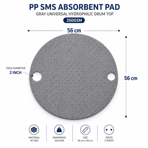 Tapis de protection universel gris absorbant pour tambour, hydrophile, 100 % polypropylène SMS, 56 cm x 56 cm - Product Image 2