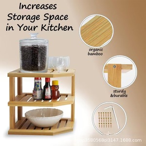 Estante de Especias de Bambú de Tres Niveles, Organizador de Almacenamiento de Madera para Cocina, Estante Multifuncional para Alimentos y Artículos Diversos - Product Image 3