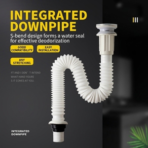 <span class=keywords><strong>Manguera</strong></span> de Desagüe para Lavabo de Baño, Flexible, Expandible, de ABS Gris Blanco Moderno, con Conexión Roscada Cromada, Directo de Fábrica - Product Image 3