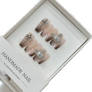 Personalizado Etiqueta Privada corto brillo negro plata falso cubierta completa 3D diamantes estrella fresco usable Punta de <span class=keywords><strong>uñas</strong></span> hecho a mano prensa en las <span class=keywords><strong>uñas</strong></span> - Product Image 3