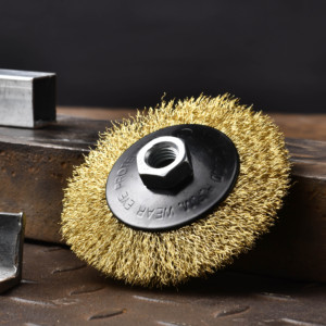 Brosse à fil conique de 75 mm / 3 pouces, fil recouvert de laiton, filetage M14 pour le nettoyage des coins et l'élimination de la rouille, fournitures d'atelier métallique - Product Image 5