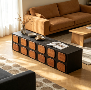 Mueble de Almacenamiento Moderno de Mediados de Siglo con Puertas de Madera para Sala de Estar - Product Image 1