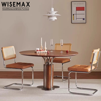 WISEMAX FURNITURE Table de restaurant contemporaine Base en métal Creative Noyer Rond Frêne Bois Table à manger Set 4 sièges pour appartement