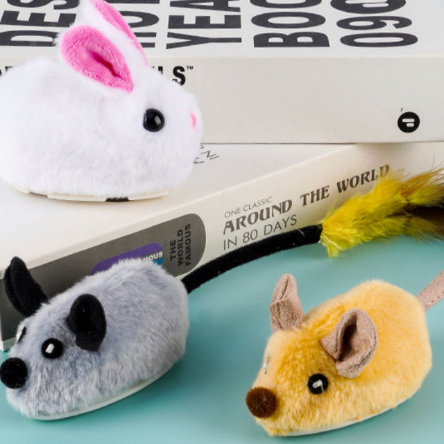 Wholesale Interactive Electric Cat Dog Toy Remote Control LED Moving Plush Mouse Squeaky Bunny Electronic Pet Toys for Chasing