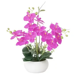 थोक आर्किड सिरेमिक बोन्साई हैंड-फील नकली फूल सेट लिविंग रूम सजावट फेलेनोप्सिस कृत्रिम फूल पॉटेड पौधा
