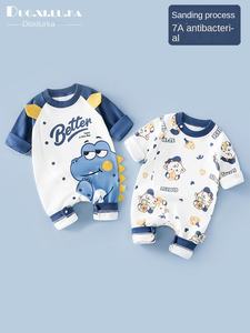 Combinaison en coton pour bébé Printemps 2024, vêtements nouveau-né garçons filles, longue, décontractée, à boutonnage simple, motif dessin animé, modèle Fujian - Product Image 3