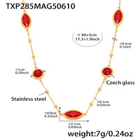 Bijoux imperméables plaqués or sans ternissement Boho collier en acier inoxydable avec pierre de verre colorée pour femmes