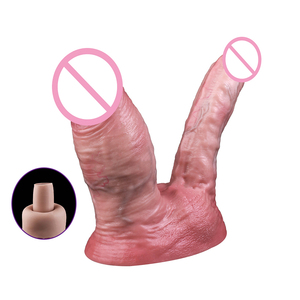 Dildos realistas de doble capa con doble cabeza y ventosa para mujeres y hombres, juguetes sexuales para coqueteo, vagina y ano. - Product Image 4