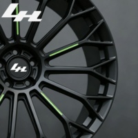 Rueda de Aleación Forjada de una Pieza, 17-24 Pulgadas, Negro Mate, Diseño de Malla con Detalles Verdes de Carreras, Personalizada, 5x120 PCD, Compatible con BMW, Audi, Mercedes